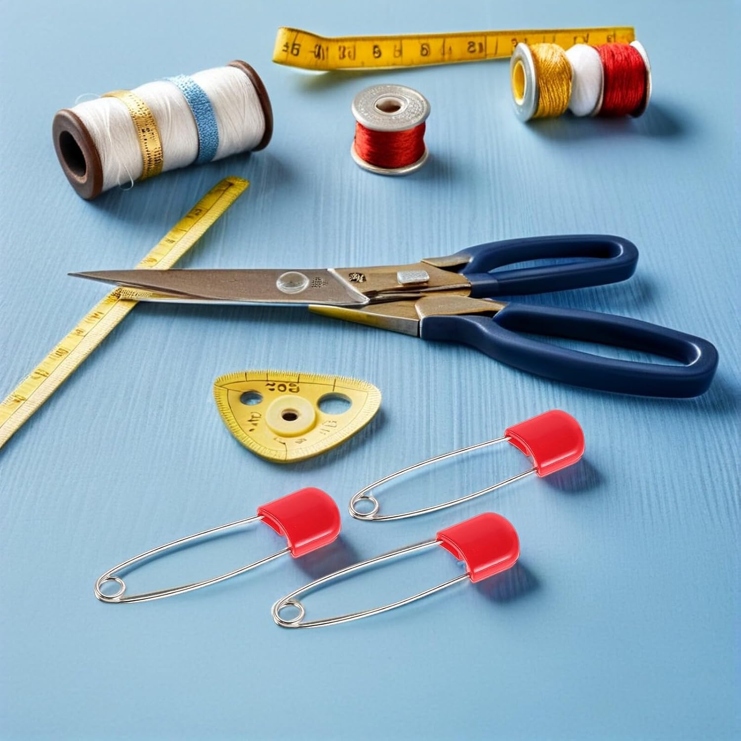 100pcs Large Red Stainless Steel Safety Pins, Diaper Pins and Blanket Fasteners, Multi-Purpose Sewing Clips for Crafts and Clothing