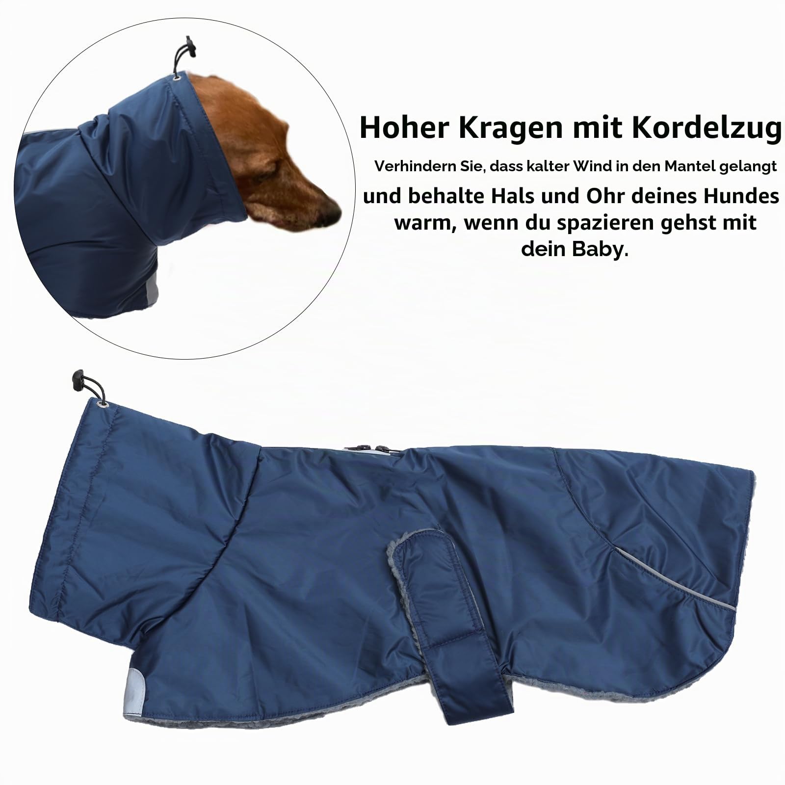 MOREZI Hundejacke ist eine wasserdichte, mit Fleece gefütterte Hundewinterjacke mit verstellbarem Gürtel und Reflexbesatz, geeignet für Dackel und ähnliche Rassen-Navy blau-S