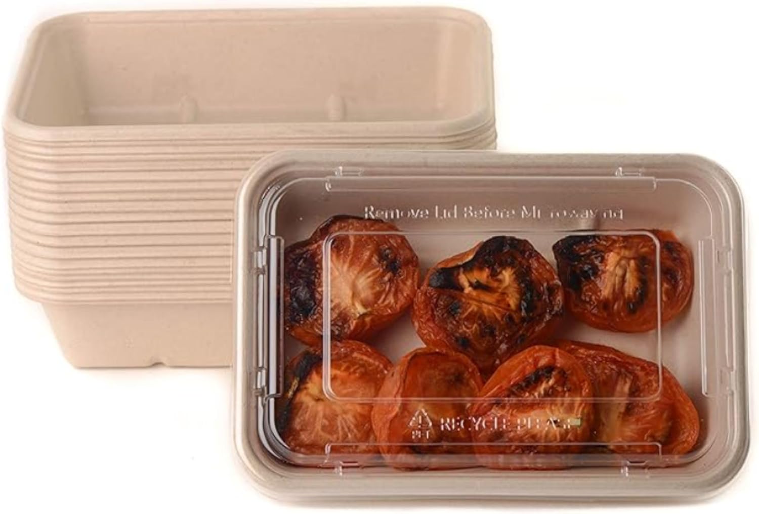 EcoQuality 29oz Compostable Eco Friendly Container Trays with Clear Lids [50 PACK] - Rectangular Oblong Tree Free Sugarcane Bagasse Meal Prep Bento Boxes Take Out Catering Microwave Deep Container