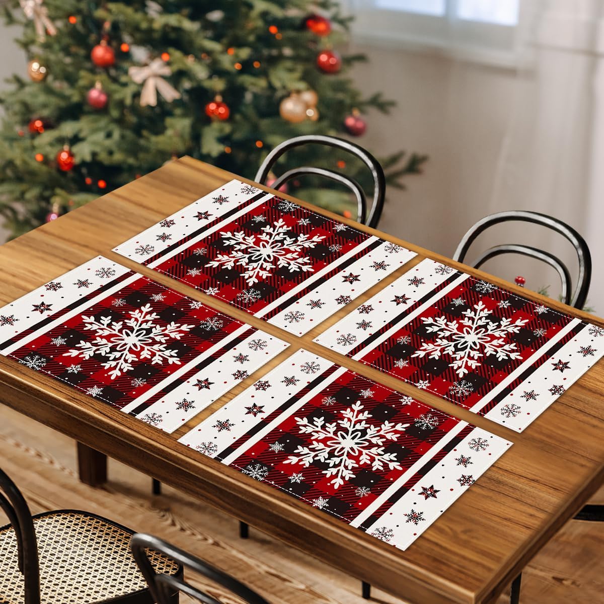 Buffalo Plaid Snowflakes Christmas Placemats Set of 4