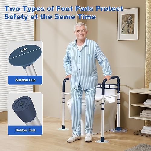 Miniatura 5 de Rieles de seguridad para inodoro (350 libras)  Marco de mango de inodoro ajustable y plegable para adultos mayores y discapacitados, soporta todo