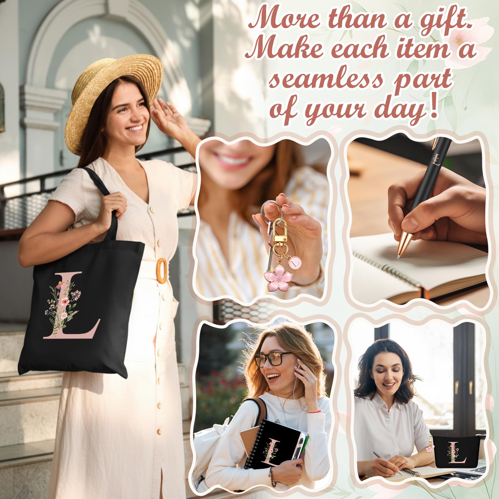 Talltalk 5 Pcs Personalized Women Gifts,Initial Tote Bag,Personalized Tote Bags,Graduation Gifts for Women