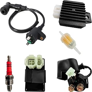 GY6 Starter Solenoid ATV Ignition Coil 6 Pin CDI Box DC 4 Pin Rectifier Spark Plug Set for tao tao 50cc 70cc 90cc 110cc 125cc 150cc Moped ATV Scooter Pit Bike Go Kart