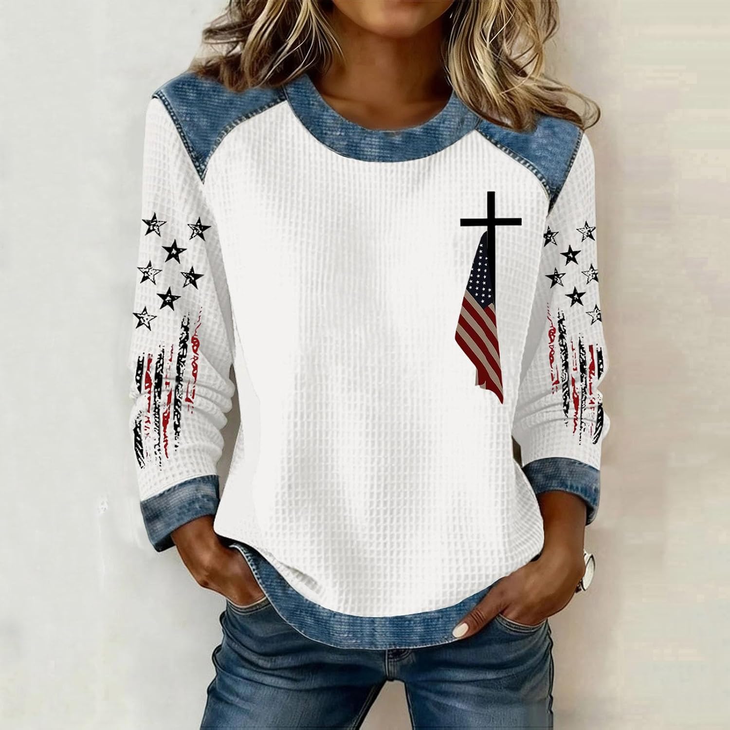 250 Anniversary USA Shirt Womens Waffle Knit America 1776-2026 250th Anniversary American Shirts Patriotic Pullover - Image 2
