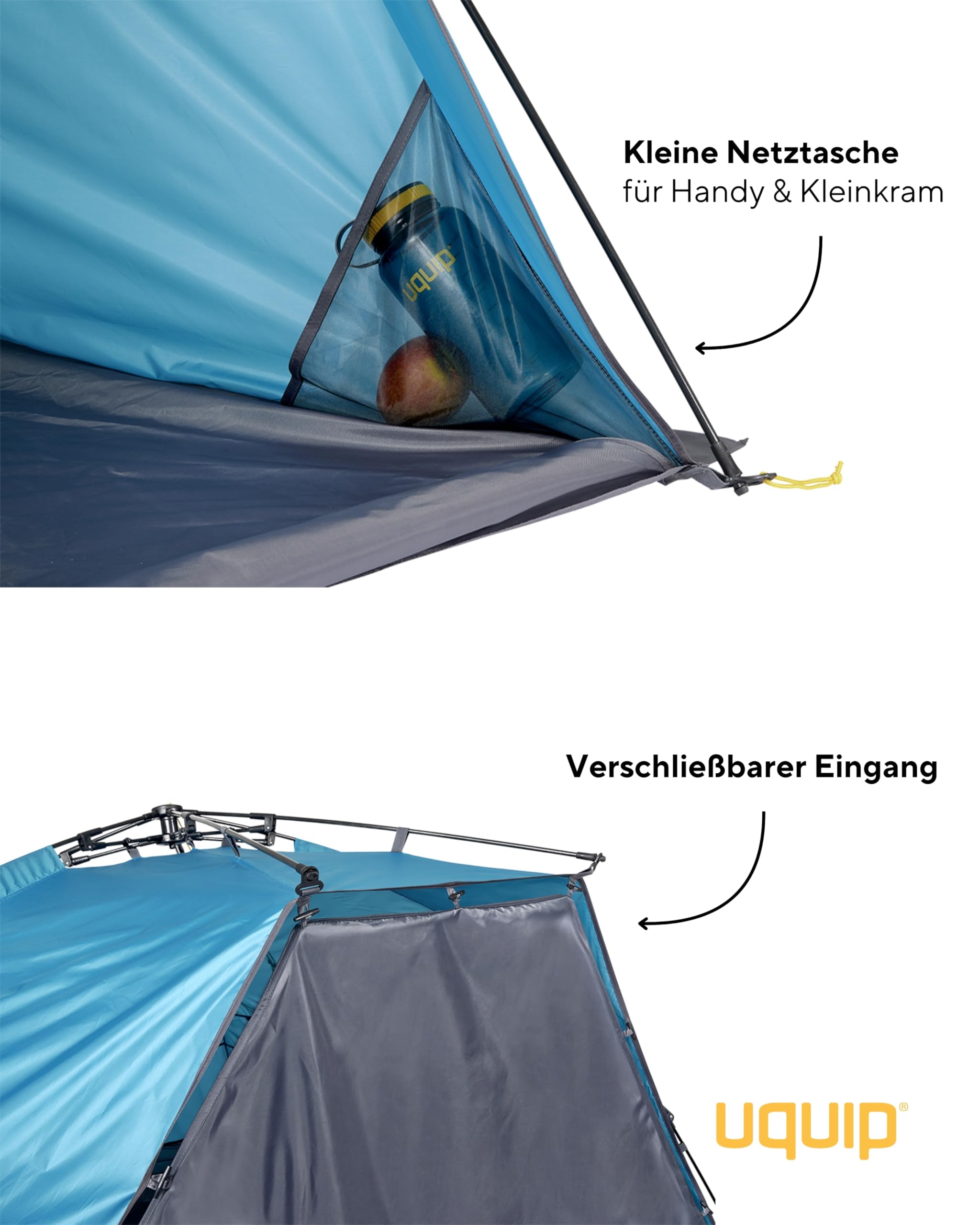 Uquip Strandmuschel Speedy Petrol I 150 x 115 x 200 cm I UPF 50+ Strandzelt zum Schutz vor Sonne, Wind & Regen I tragbares Beach Zelt mit Quick-Up System I ideal für Strand, Camping & Picknick