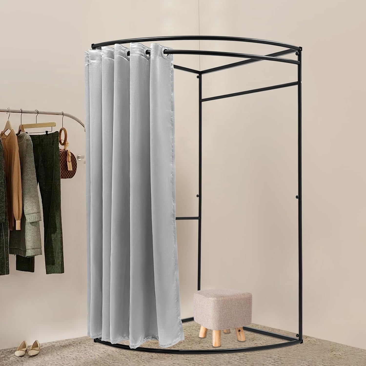 78.7in Height Portable Clothing Store Fitting Room, Removable Dressing Room for Boutique Changing Room with Shading Curtain Movable Temporary Mobile Privacy Protection