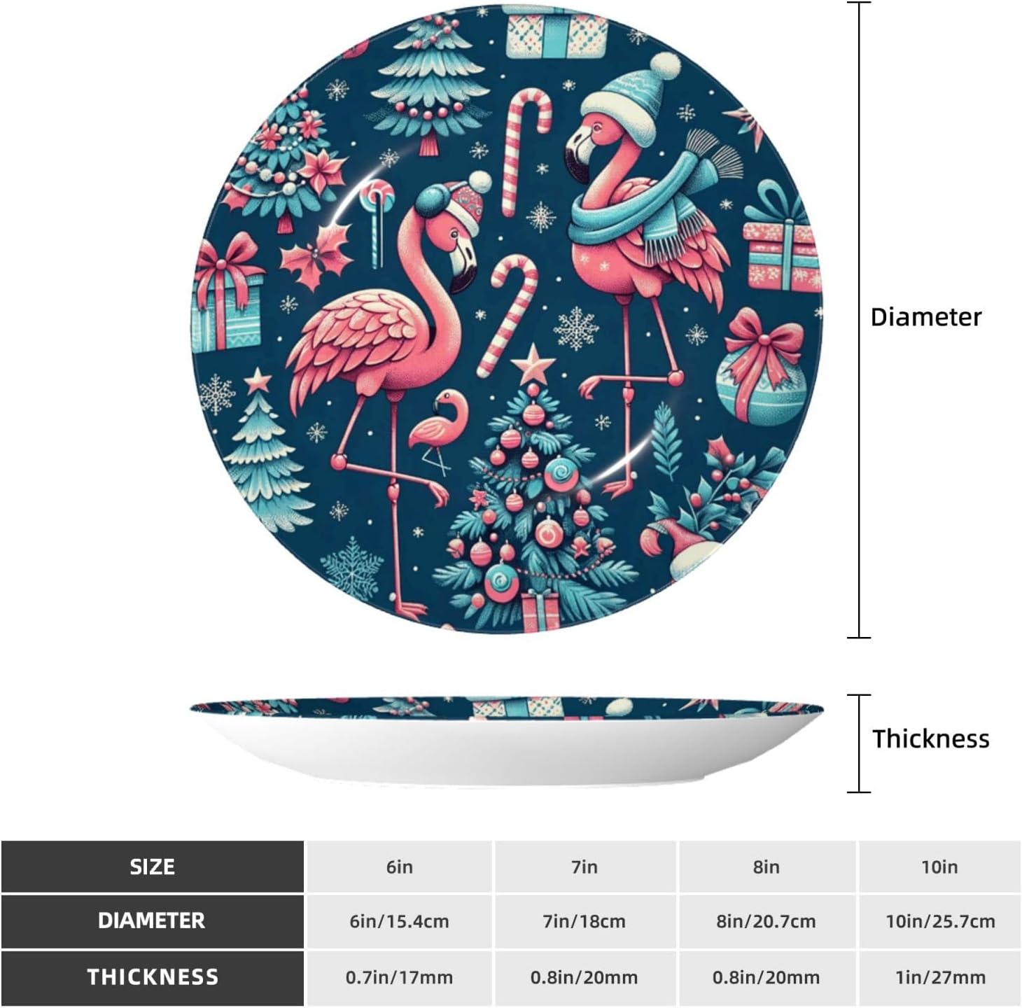 Flamingo-Christmas-Snowflake 10 Inch Decorative Plate With Stand, Elegant Display Wall Plate For Home Decor
