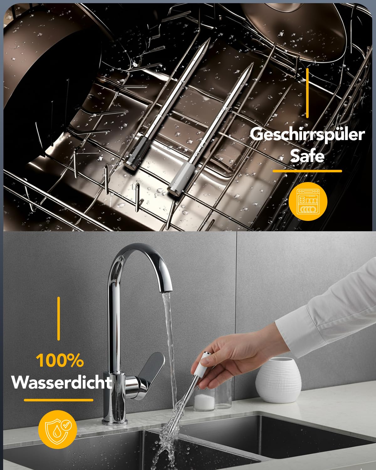 BFOUR BF-80 Fleischthermometer kabellos, WLAN & Bluetooth Grillthermometer, 2 Sonden, WLAN unbegrenzte Reichweite, IP67 wasserdicht, APP-Steuerung, Bratenthermometer für BBQ, Backofen, Grill