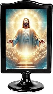 NLM Glow in the Dark Photo Frame Home Decor – Cordless Battery-free Backlit Painting Art Print & Glow Night Light. 1m Fast Self-Charge & 8h Long Auto-Glow. (Jesus Christ Lord God in Heaven Green)