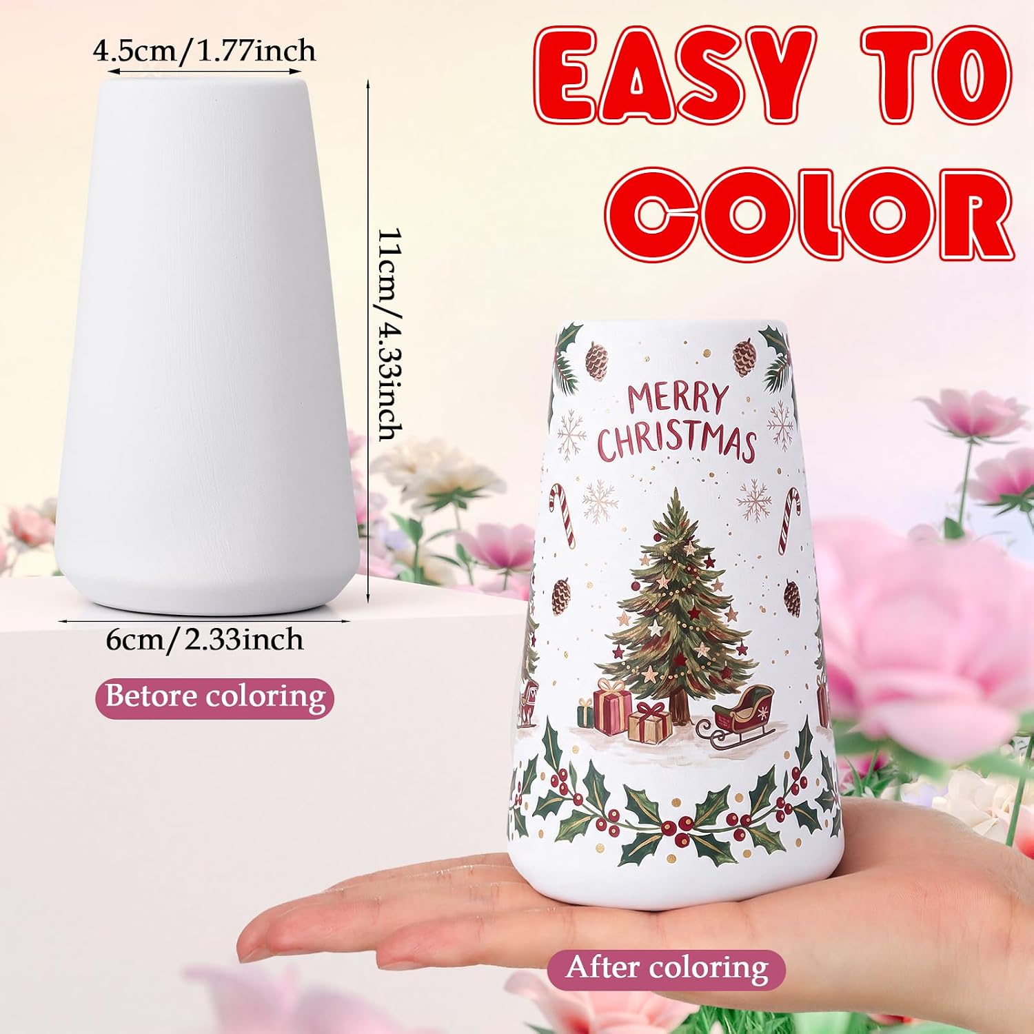 Singhoow 4 Set Ceramics to Paint Vase, DIY Christmas Ceramic Vase Craft Kit