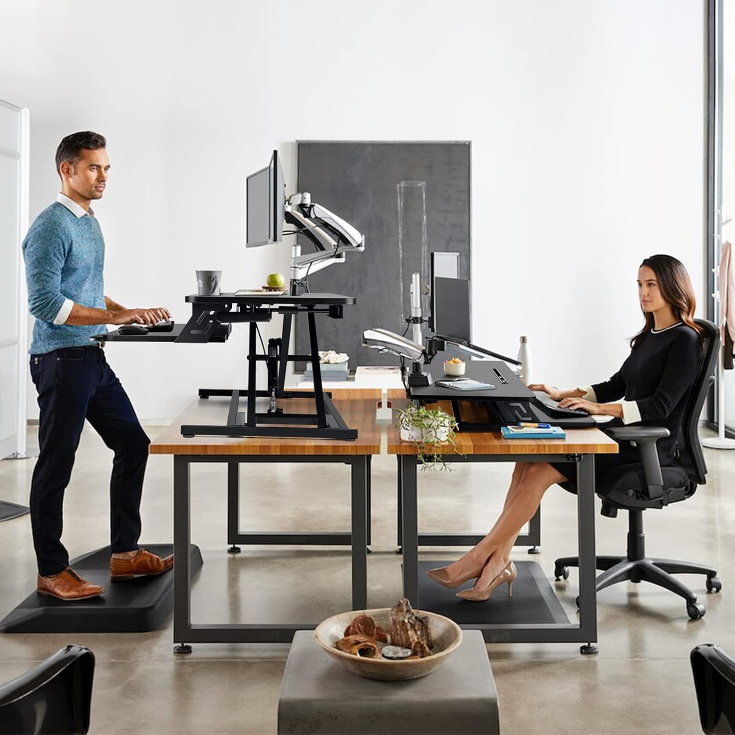 NEEDUX Standing Up Desk Converter 32" Height Adjustable Sit Stand Desk with Removable Keyboard Tray, Large Desk Riser Ergonomic Gas Spring Dual Monitor Workstation for Home Office : Office Products