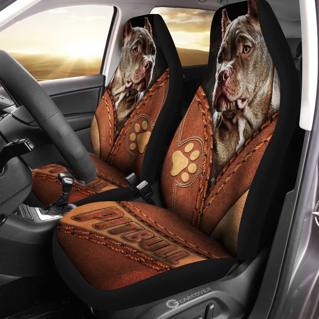 generic Pitbull Face Leather Background Front Car Seat Cover, Gift for Pitbull Dog Lovers, Pitbull Dog Car Seat Covers, Pitbull Dog Print Front Car Seat Covers Set of 2 for Vehicles & Truck & SUV