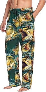 Mens Pajama Pants - Modern Fishing Pattern Print Pjs Sleep Bottoms for Mens Lounge Pants with Pockets