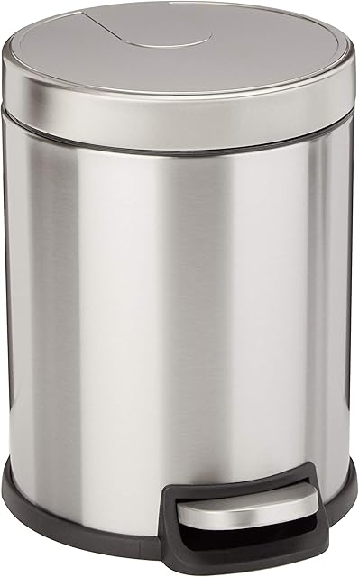 Amazon Basics Stainless Steel Dustbin with Manual Foot Lever - Round, 5L