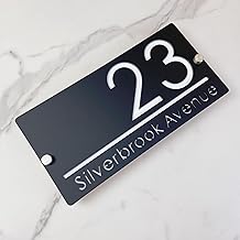LinCognivant Plaque de Numéro de Maison Personnalisée Moderne, Acrylique Noir et Blanc, 29 cm x 15 cm, Extérieure, Permanent, Montage sur Porte ou Mural