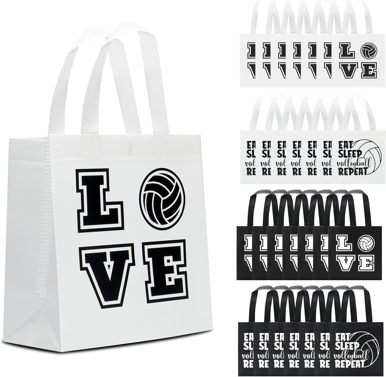 KERINGO 24 Pieces Volleyball Gift Bags Volleyball Party Treat Bag with Handles 8.66 x 8.66 Inch Volleyball Non Woven Gift Bags Volleyball Candy Goodie Snack Bags for Sports Birthday Party Decor
