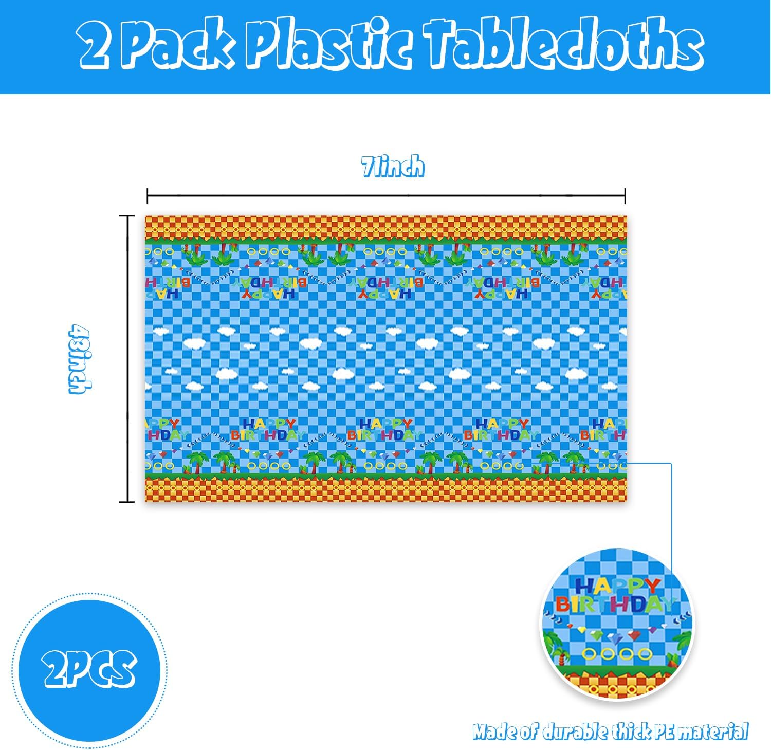 2Pcs Blue Hedgehog Tablecloth Birthday Decorations Disposable Hedgehog Baby Shower Tablecloth Supplies Cartoon Themed Cat Party Decorations