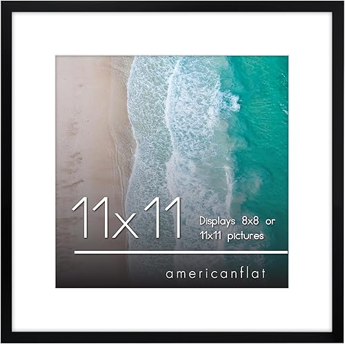 Americanflat Marco de fotos negro de 11 x 11 pulgadas, para fotos de 8 x 8 pulgadas con paspartú o marco de 11 x 11 pulgadas sin paspartú, marco de