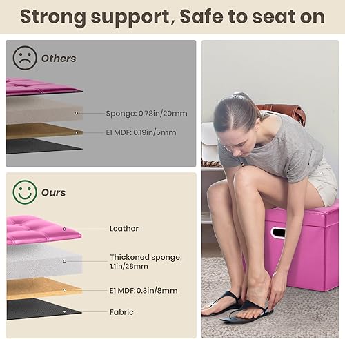 Miniatura 50 de COSYLAND - Reposapiés u otomano con almacenamiento plegable de piel, con agujero para agarrar, para habitación, tamaño pequeño, rectangular, 17 x 15