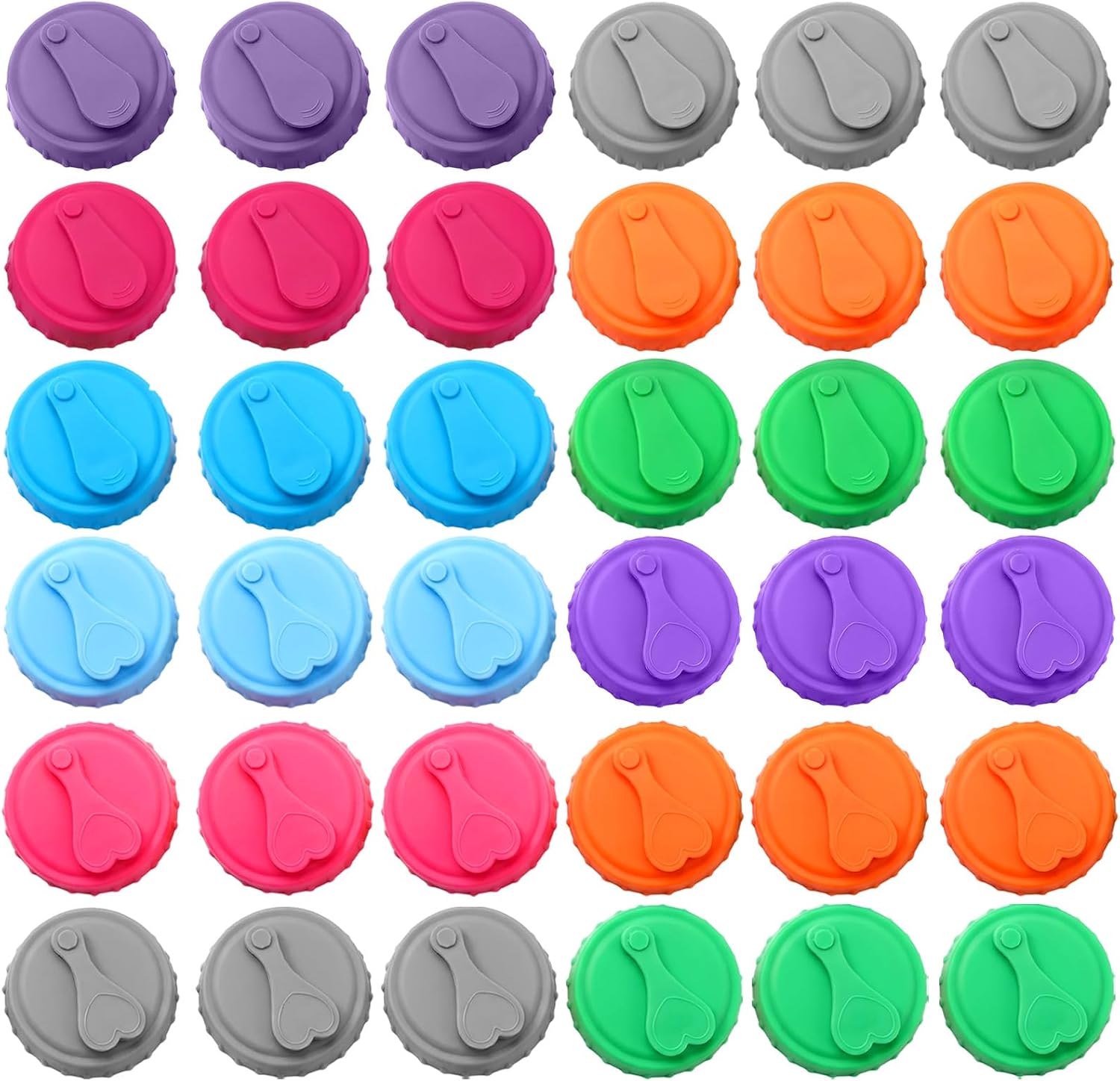 36 Pcs Reusable Soda Can Covers, Silicone Drink Lids with Straw Openings | Leak-Proof Beer Can Caps for Soft Drinks, Cola, Juice, Button & Heart Styles