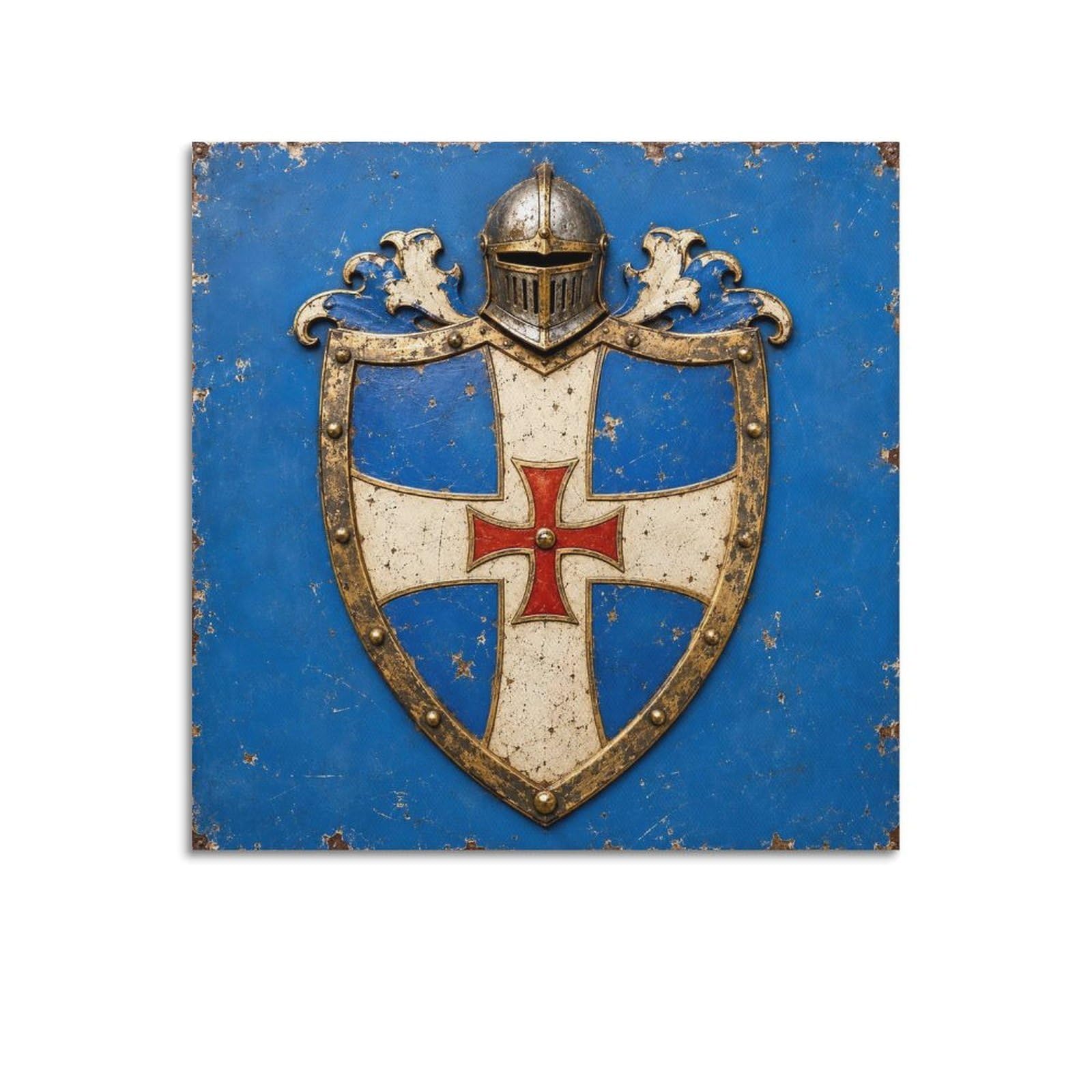 XKUGA Templar Knight Enamel Poster Heraldic Shield Medieval Crest Modern Decorative Canvas Prints - Ideal Wall Art for Family, Man Cave, Game Room, Boys & Girls Bedroom 12x12inch(30x30cm)