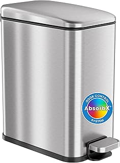 iTouchless 5 Liter / 1.32 Gallon SoftStep Bathroom Trash Can with Lid & AbsorbX Odor Filter – Slim Stainless Steel Wastebasket with Inner Bucket for Small Spaces, Home, Office, Bedroom, Living Room
