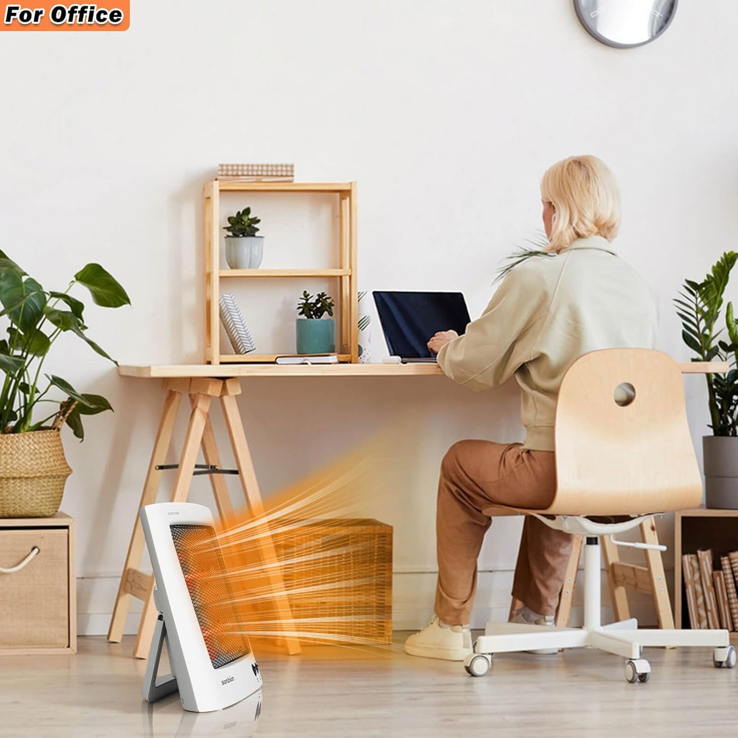 review Space Heater, Radiant Heater with Two Heat Settings, Portable Electric Heater for Indoor Use, Halogen Heater for Garage Office, Foldable Holder, Overheat and Tip-over Protection, ETL Listed