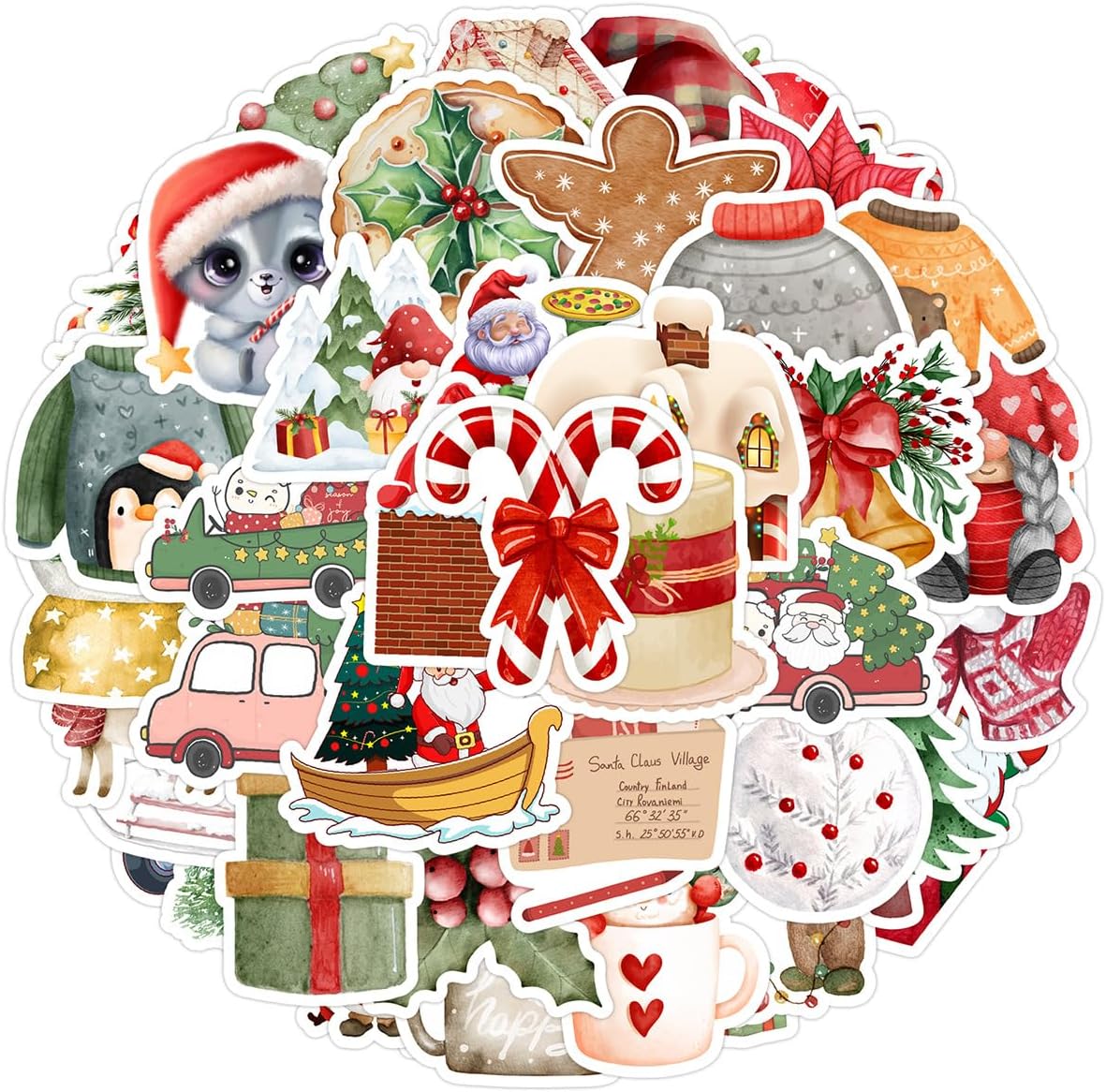 50 Pcs Christmas Stickers Cute Vinyl Merry Christmas Waterproof Stickers for Holiday Party, Decals for Scrapbook, Xmas Party Favorite, Non-Repeating Tear-Resistant X-mas Decor S1 Pattern 10