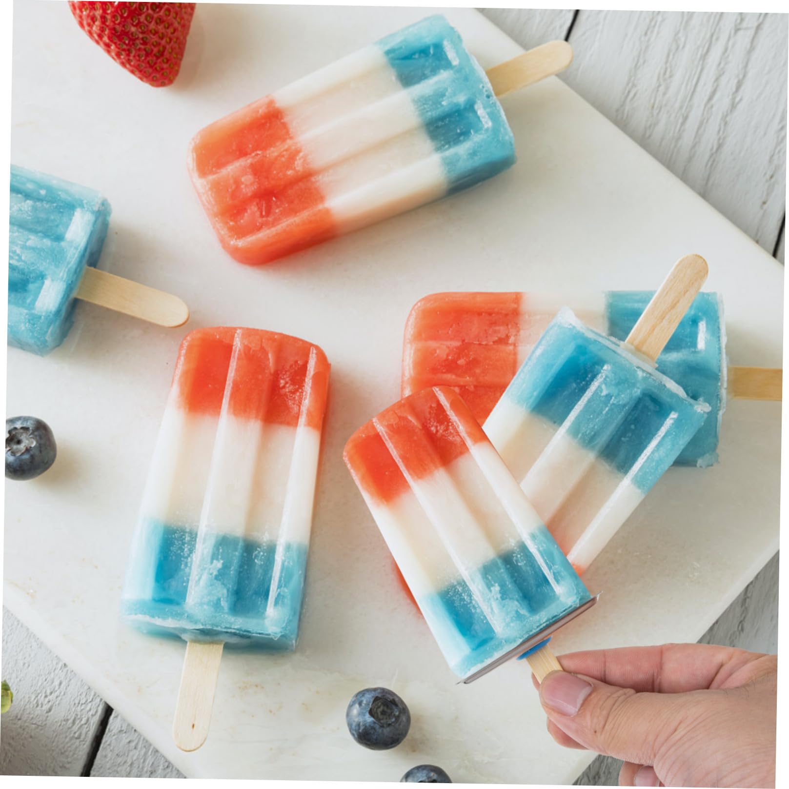 1 Set Moule à Glaçons DIY Moule à Ice Pop en Acier Inoxydable et Bois Démoulage Facile Lavable en Lave-Vaisselle et Préparations Maison de Glaces et Sucettes Glacées