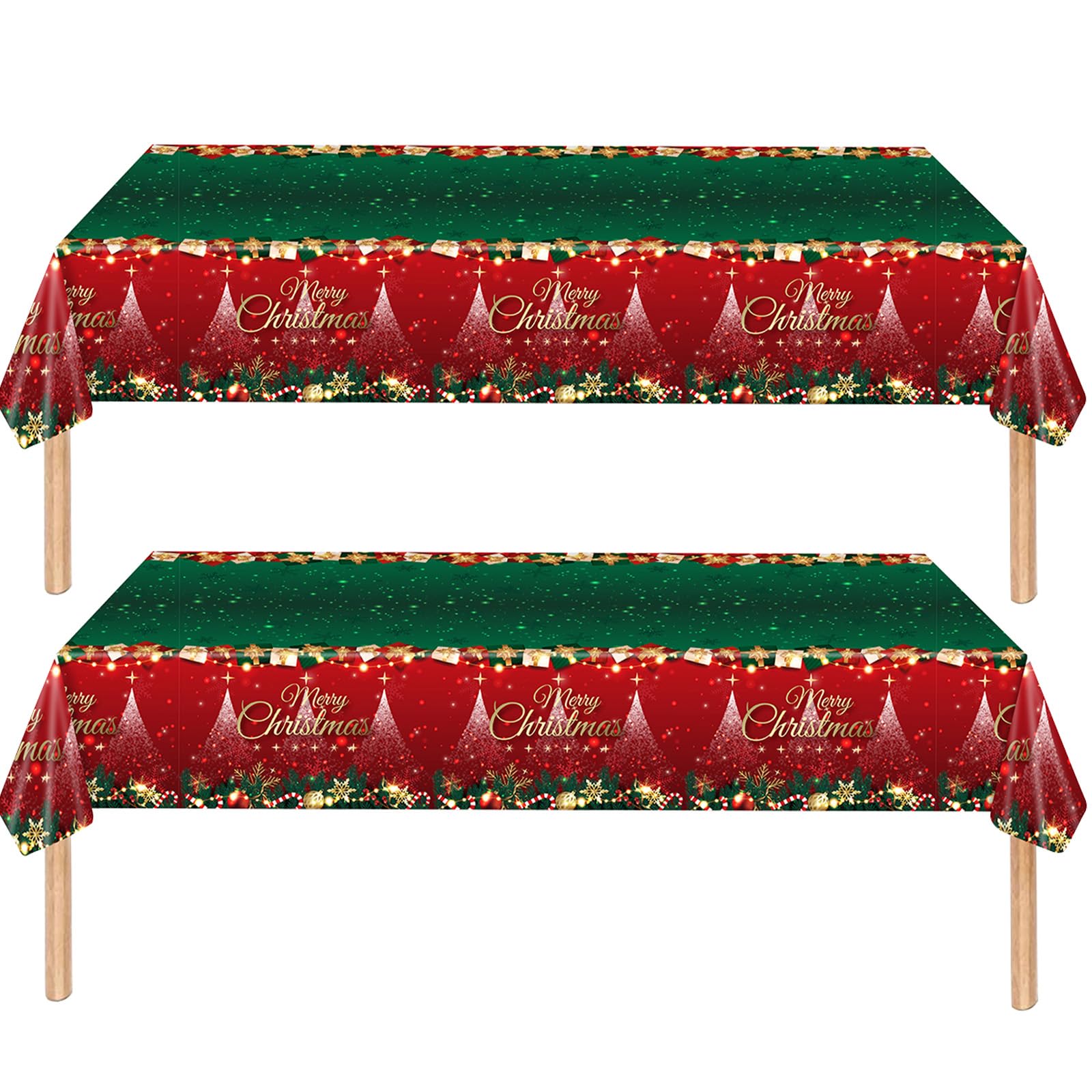 HOMAVEL 2 Christmas Plastic Tablecloths Red Green 137 x 274 cm Xmas Party — image 1