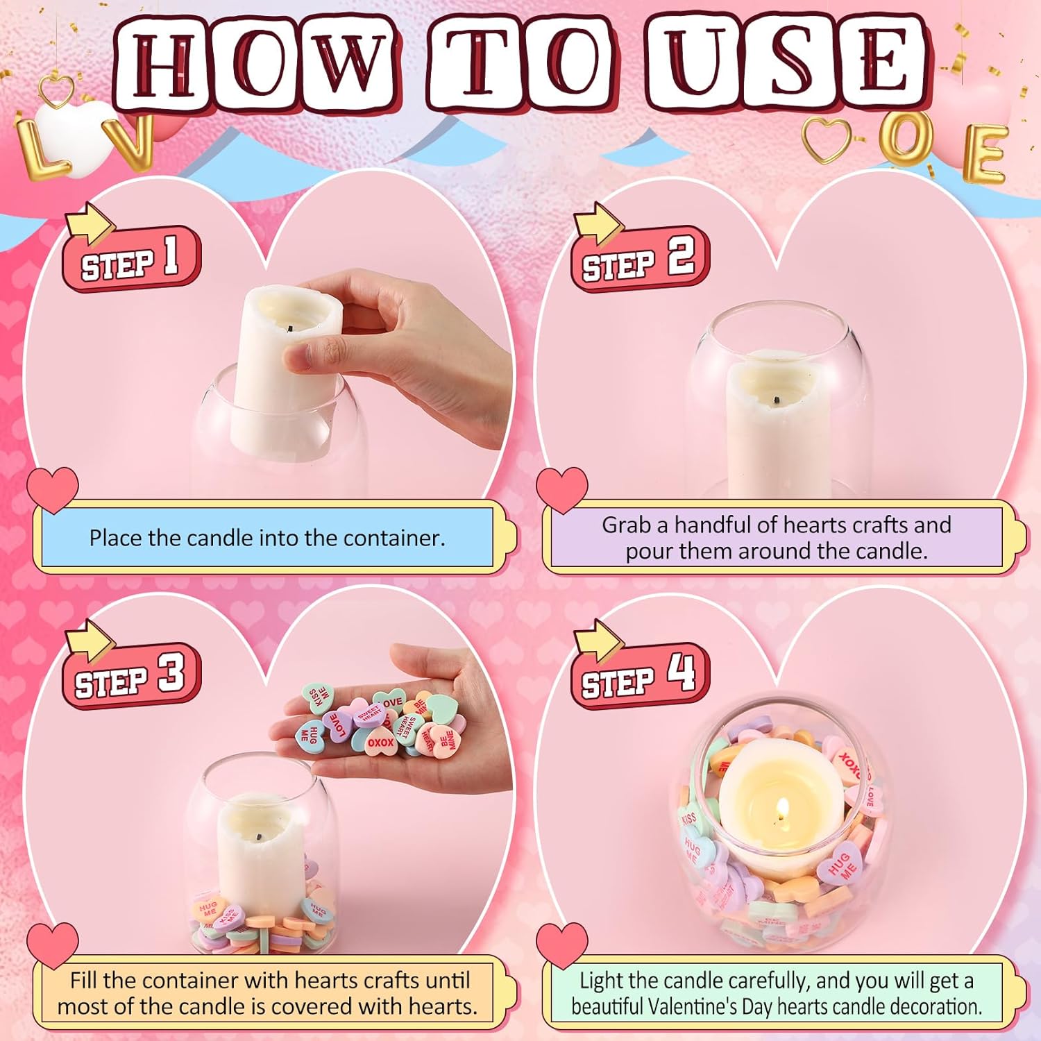 Threehoney 240 Pcs Conversation Hearts Vase Filler Valentine's Day Heart Ornament for Floating Candles Candy Love Centerpiece for Valentine Wedding Home Table Party Decor, No Water Gel, Macaron