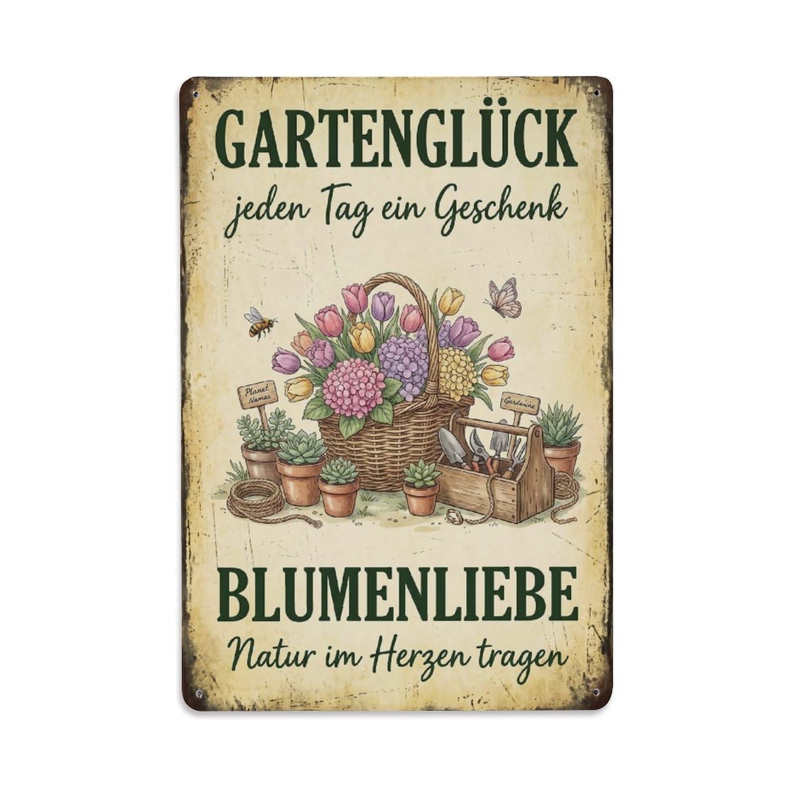 Vintage Funny Garden Happiness Rustic Gate Cottage Metal Tin Sign Plaque Wall Decor for Cafe, Club Bar, Office, Garden Metal Poster 8x12Inch
