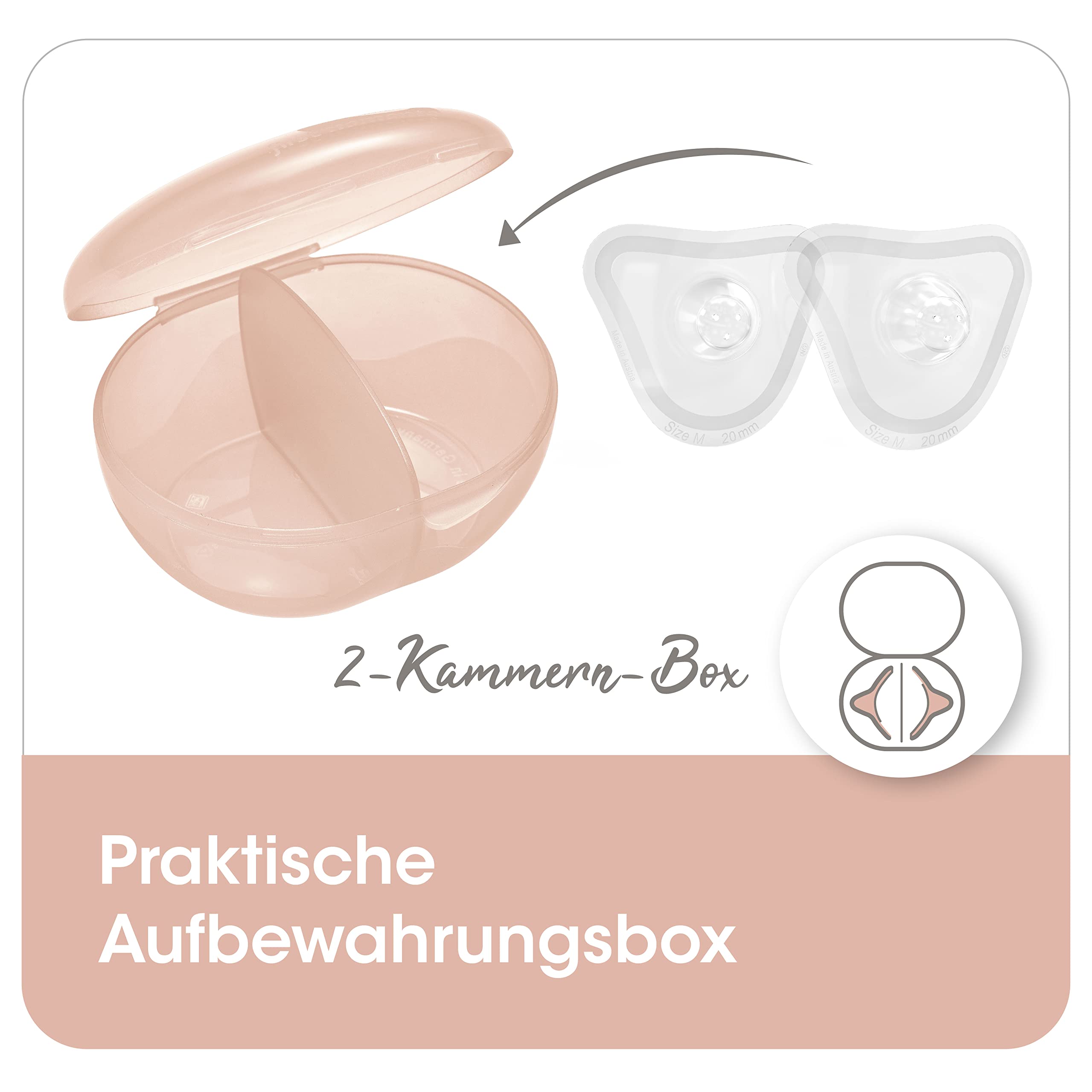 nip First moments nakładki do karmienia piersią, rozmiar M, 20 mm, 2 sztuki, dla naturalnego uczucia picia, z pudełkiem do przechowywania