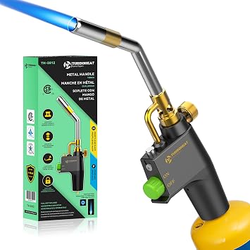 Heavy-Duty Propane Torch Head with Metal Handle & Auto-Igniter - for Propane/MAPP Gas Cylinder Not Included - Industrial Torch for Welding, Soldering, Brazing