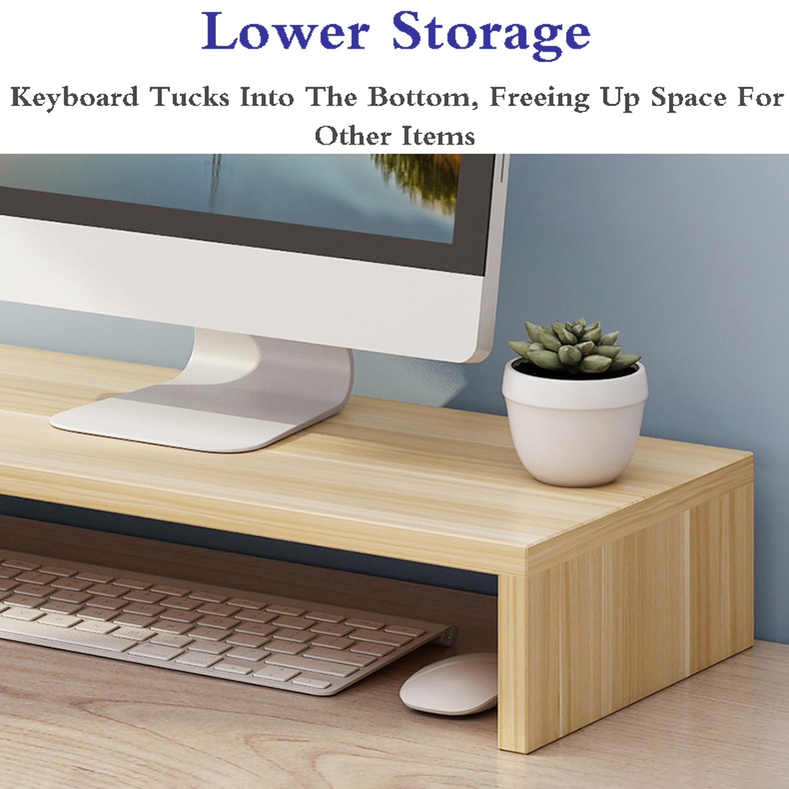 Supporto per Monitor,Supporto per Monitor da Scrivania,Supportos per Monitor in Legno per ScrivaniaSupporto per Monitor Pc in Legno,con Spazio di Archiviazione,per Tavolo Scrivania
