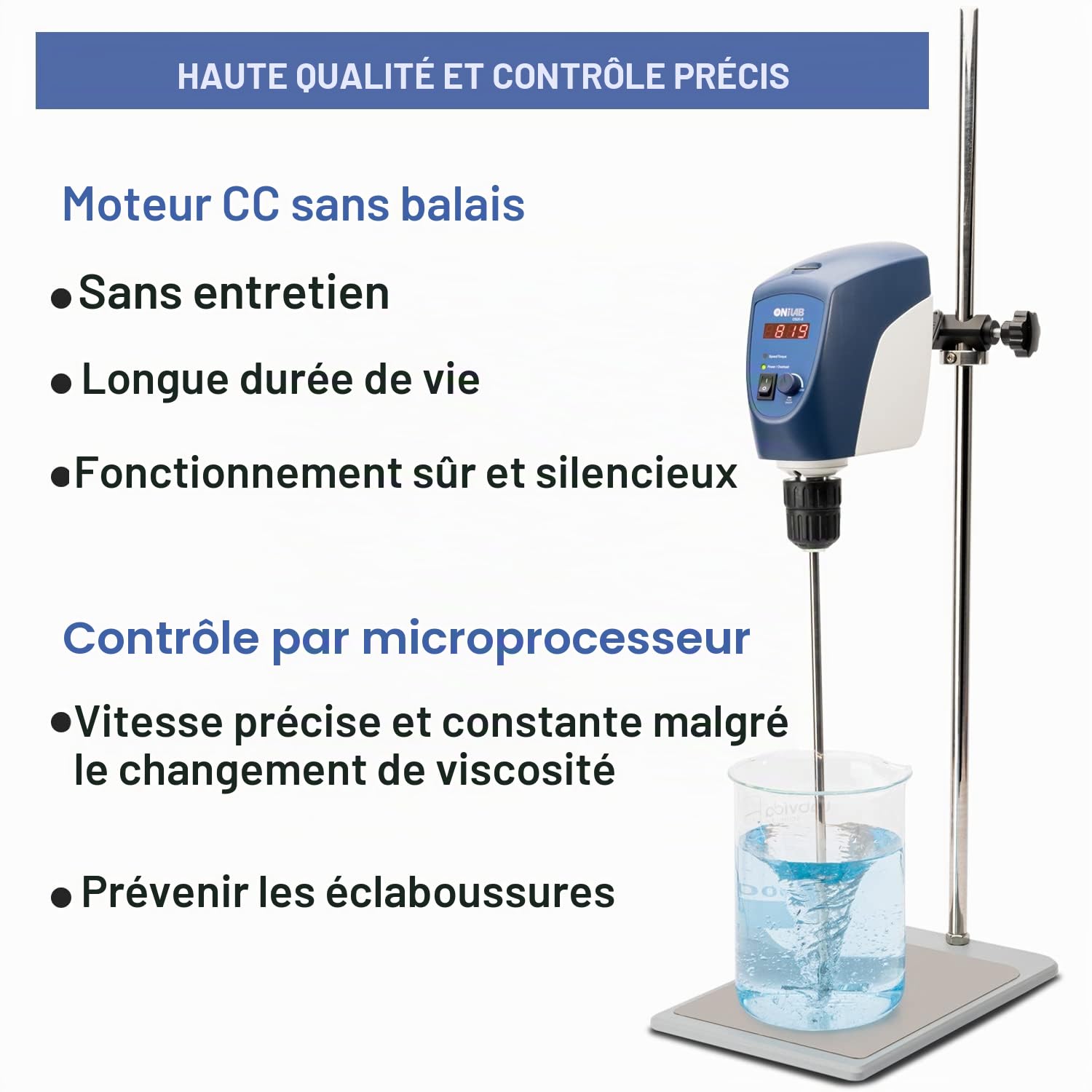 ONiLAB Mélangeur électrique, mélangeur numérique LED avec agitateur, 20 l, 10 000 mPas, 50~2200 tr/min, alliage d'aluminium (support inclus)
