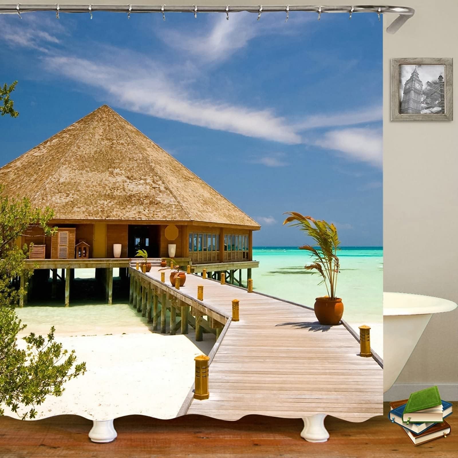 Rideau de douche imperméable 180x200 rideau salle de bain mer avec anneaux