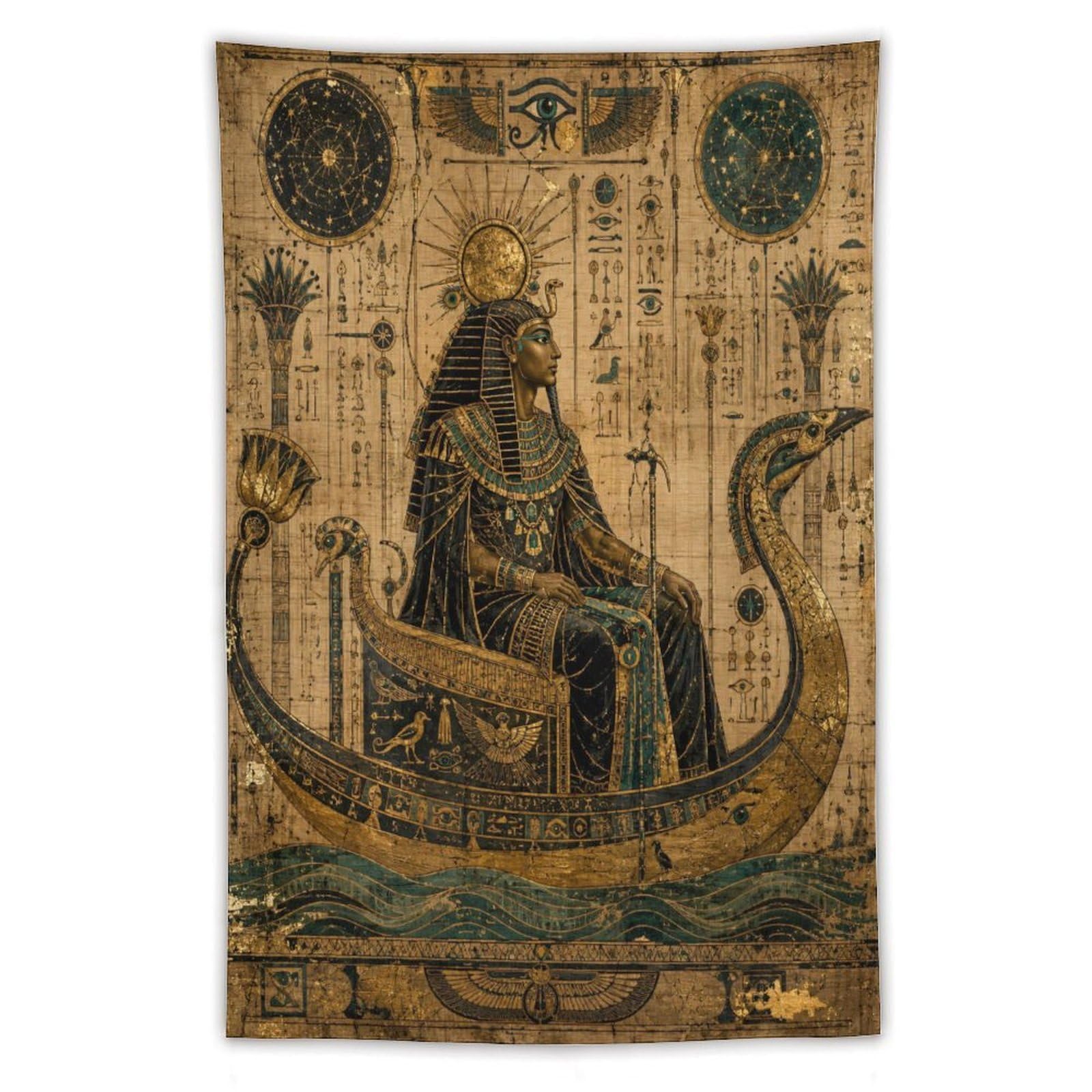 H3B8U2Y5 Egyptian Pharaoh Boat Wall Tapestry, Symbolist Art, Office