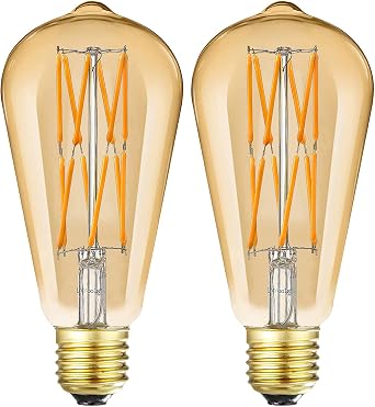 Leools Dimmable Vintage LED Edison Bulbs 12W,Equivalent 100 Watt, 2500K Warm WhiteAmber Gold Glass, E26 Base, Decorative Antique Shape, Squarrel Cage Filament Vintage Light Bulb, 2-Pack