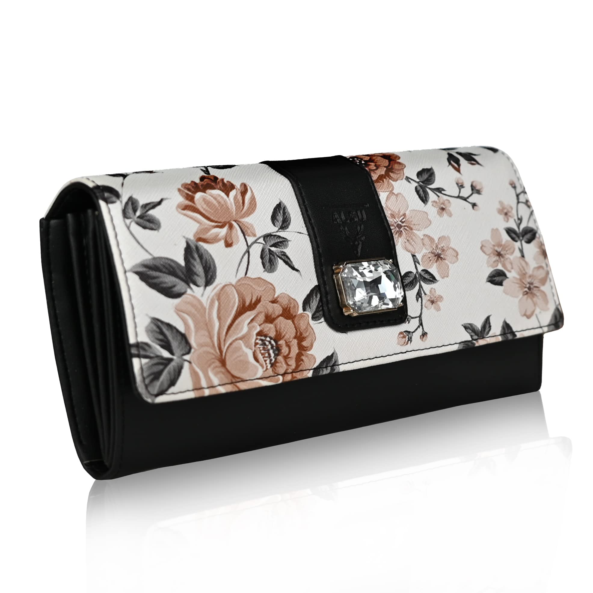 Women's Black Hand Wallet Clutch flowers printed | phone pocket | 4 card slots (gdu-022blk)-image-22