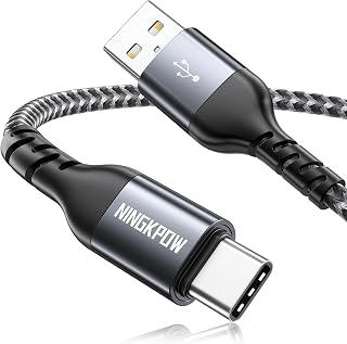 NINGKPOW USB C Charger Cable 2M, USB C Cable 3.1A Type C Charger Cable Fast Charging Braided USB C Charger Lead for Samsung Galaxy S23 S22 S21 S20 S10 A13 A20e A53, Huawei P50 P40, Pixel 7, Grey