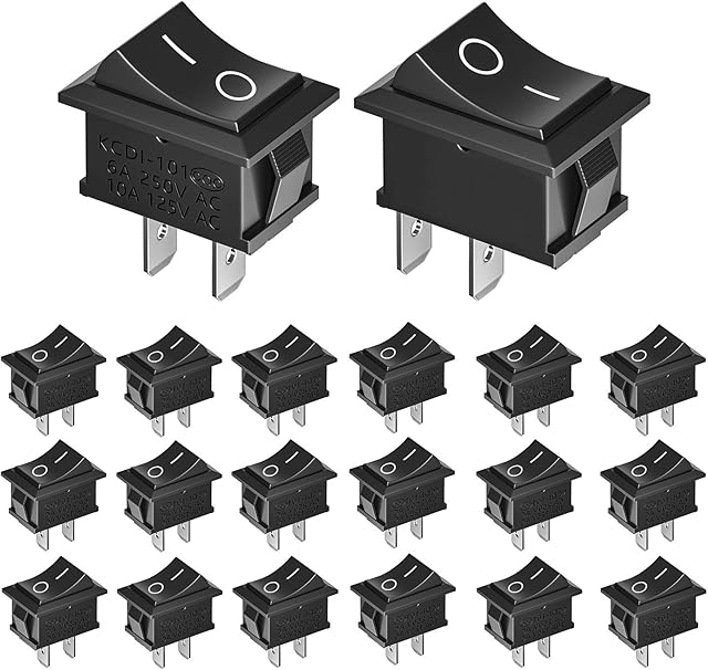 XCOZU 20pcs On Off Rocker Switch,Mini SPST Toggle Switch 2 Pin 2 Position AC 10A/125V 6A/250V,Inline Press Button Rocker Switch for Car Auto Boat Household Appliances Black