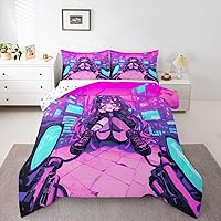 Vista 13 de Erosebridal Juego de edredón de sirena azul para niñas, juegos de ropa de cama de unicornio lindo individual de 2 piezas para niños, diseño