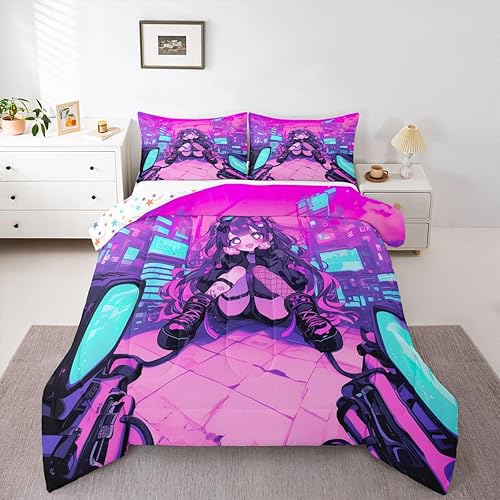 Miniatura 13 de Erosebridal Juego de edredón de sirena azul para niñas, juegos de ropa de cama de unicornio lindo individual de 2 piezas para niños, diseño