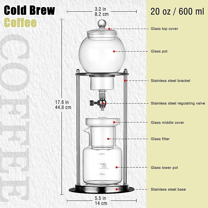 Cafetera de Goteo Frío - Torre de Café Cold Brew 600 ml, Operación Manual miniatura 3