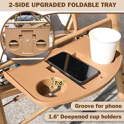 Miniatura 8 de Columpio de patio para 3 personas para adultos con toldo ajustable y portavasos mejorados, tela de textileno, silla de columpio con soporte