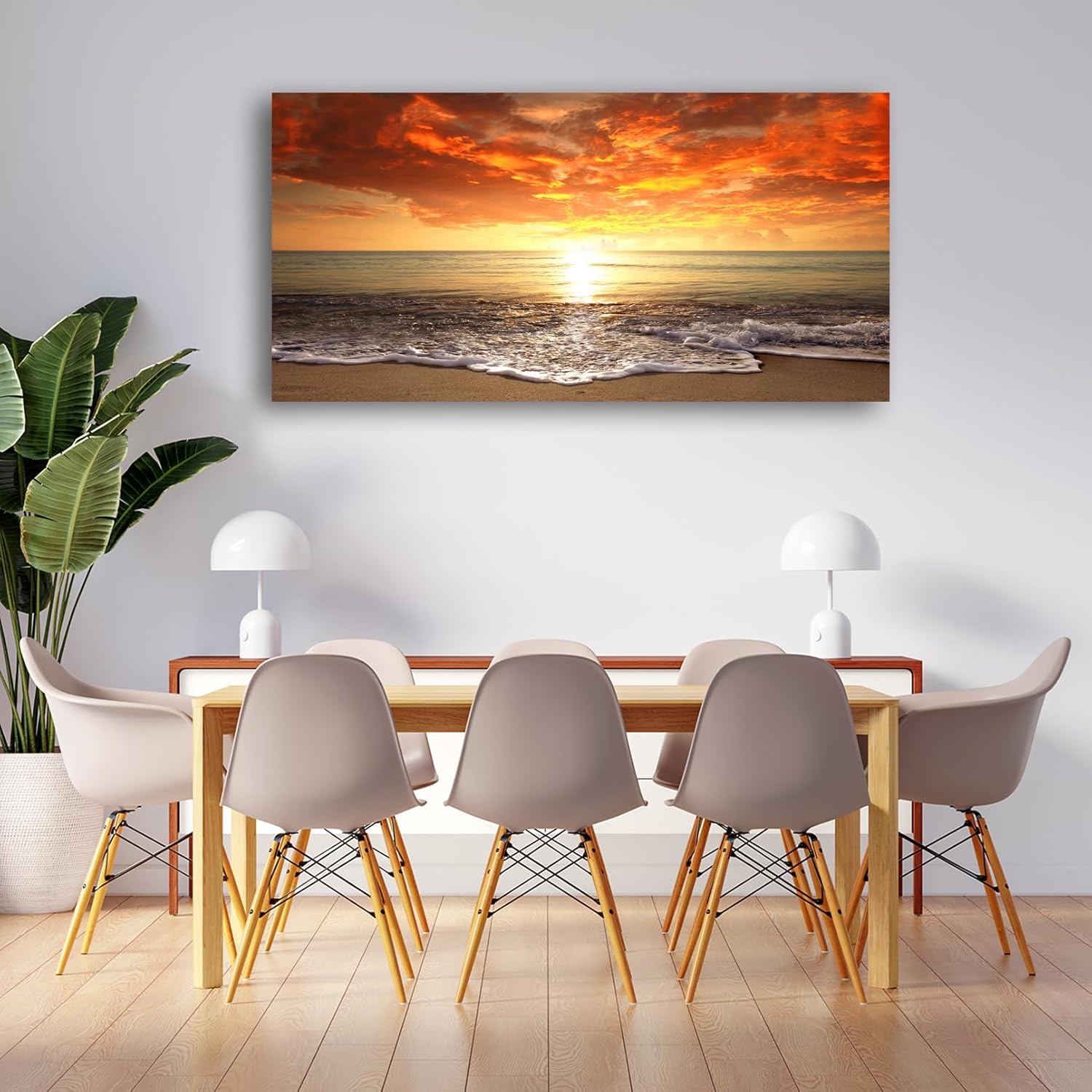 Baisuart S0162 Canvas Prints Wall Art Sunset Ocean Beach Pictures Photo Paintings for Living Room Bedroom Home Decorations Stretched and Framed Seascape Waves Landscape Giclee Artwork 30x60inch - Image 6