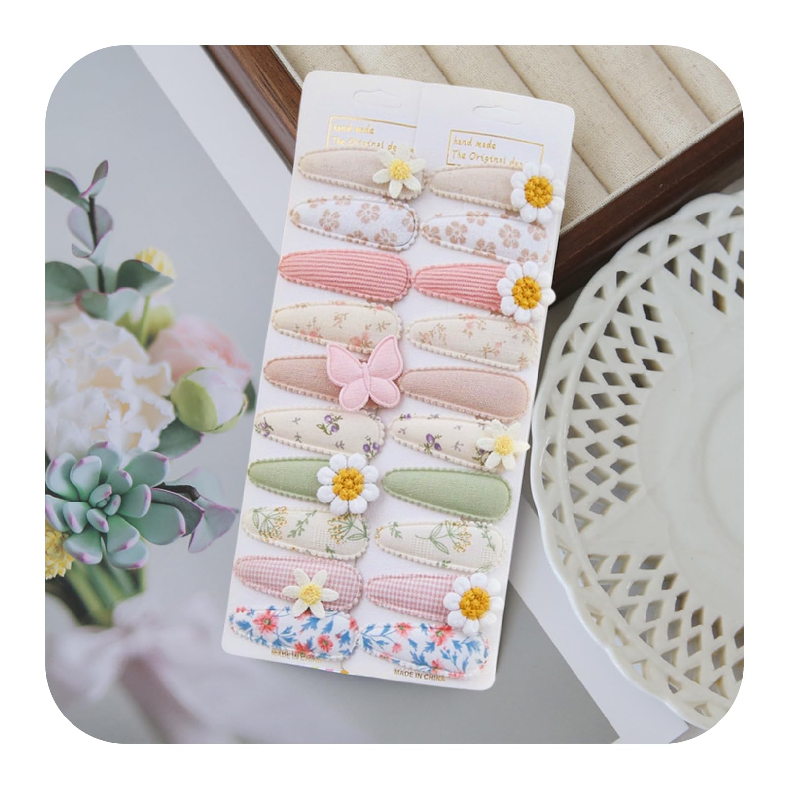Baby Hair Clips for Girls, 20 Pack Fully Lined Fabric, Girls Toddler, Embroidery Daisy Flower Butterfly, Hair Accessories, Snap Hair Clips, School Age Children Gifts