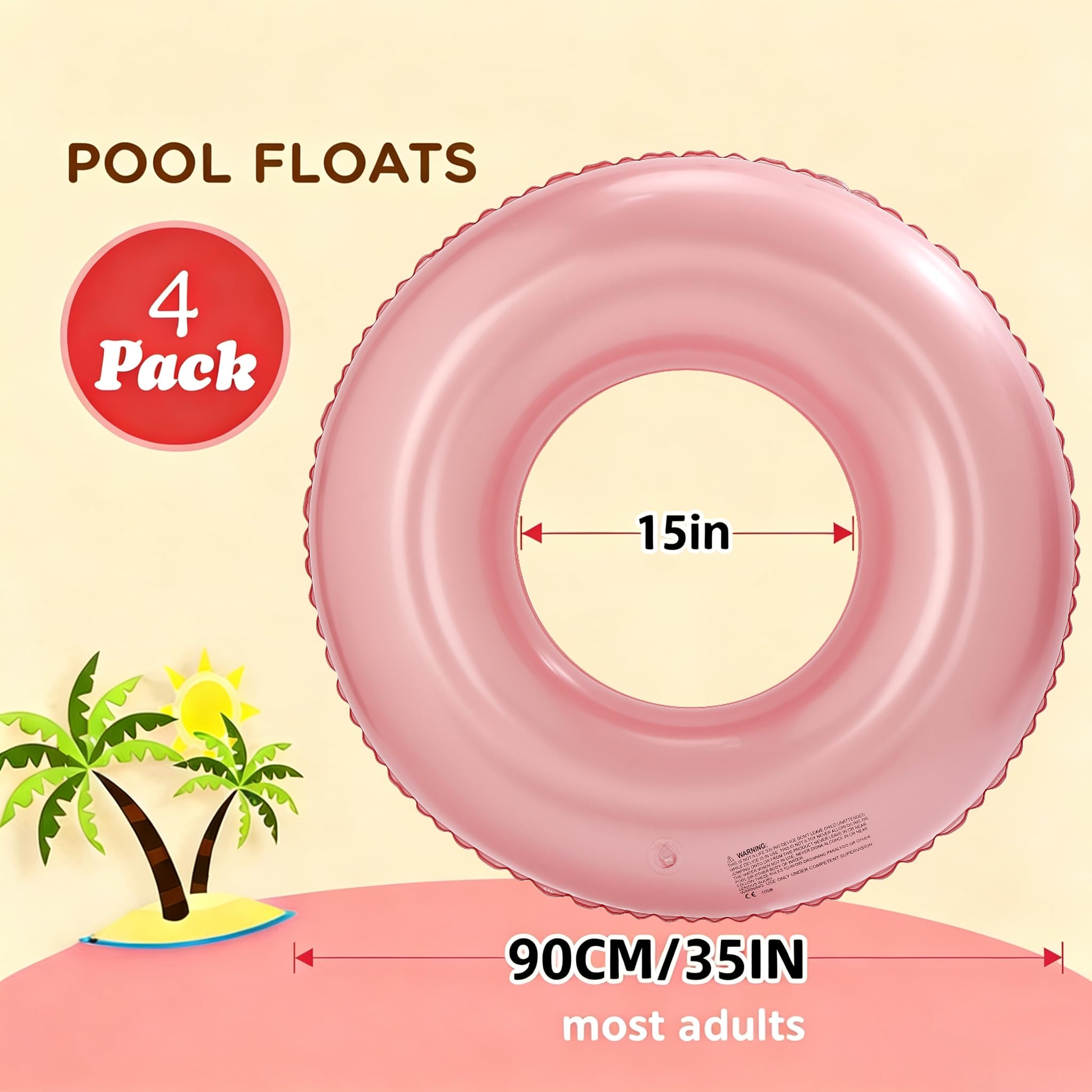 Lot de 4 flotteurs tropicaux pour adultes - Grande bouée de natation pour adultes, adolescents et adultes - 89,9 cm - Tubes gonflables - Pour l'été, la plage, les enterrements de vie de jeune fille