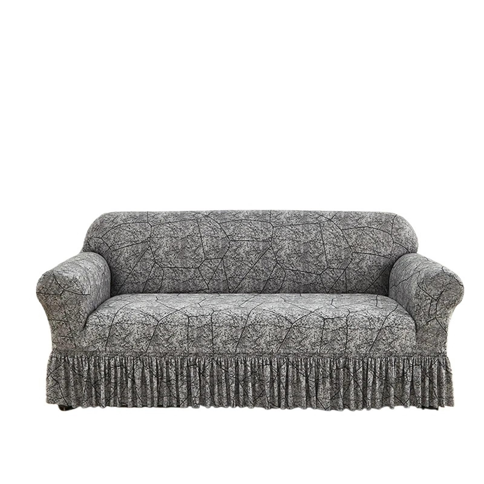SUBLXPoten Sofa Cover with Skirt Printed Ruffled Skirt Sofa Covers for Living Room Stretch Couch Cover Furniture Protector Easy Fitted Washable(Color 6,3-seater 190-230cm)